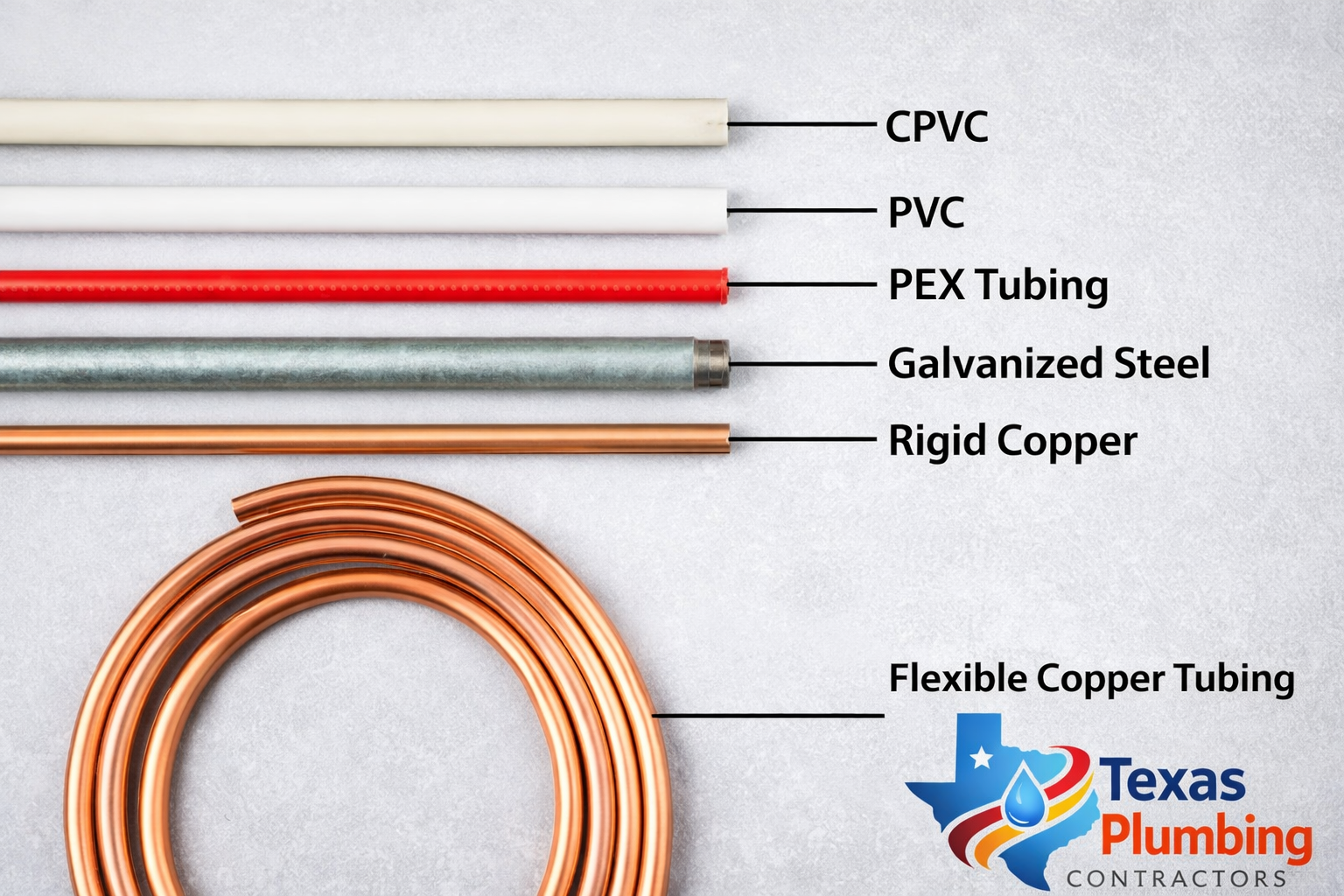 Types of plumbing tubing used in Windcrest homes